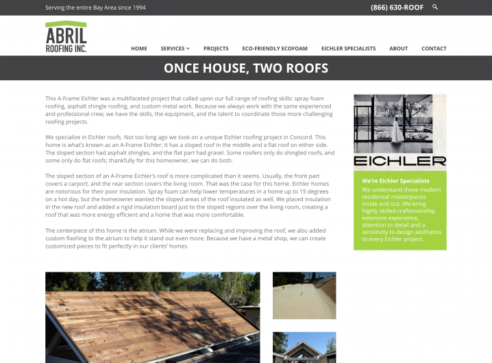 Abril Roofing Projects page