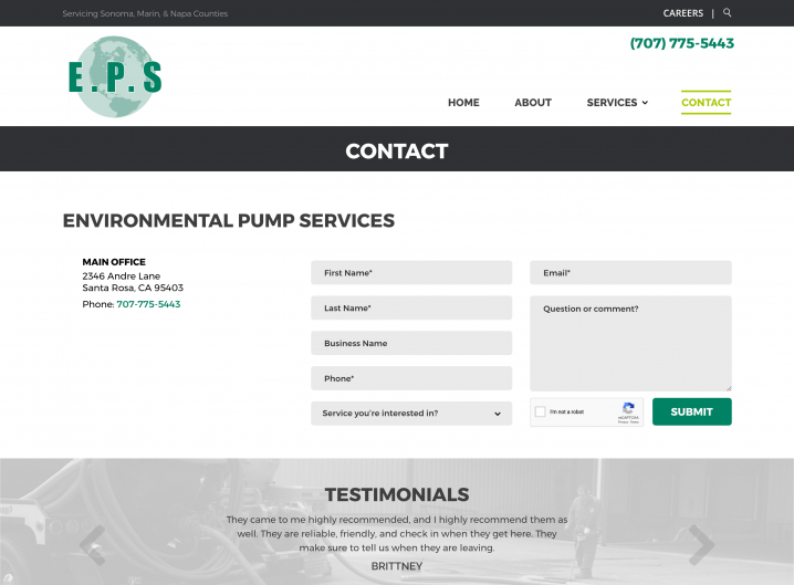 Environmental Pump Services contact page