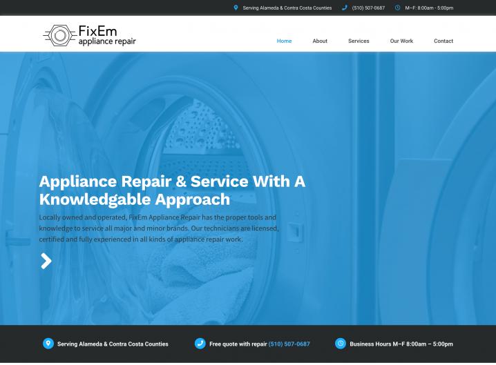 FixEm Appliance Repair homepage