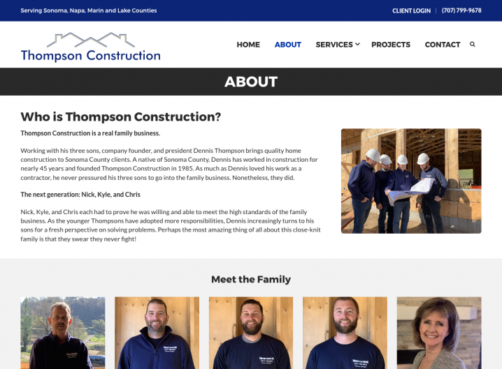 Thompson Construction about page