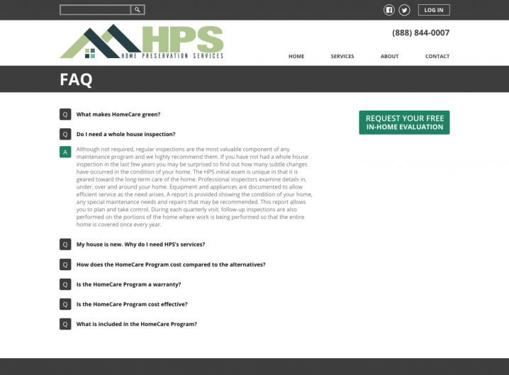 Home Preservation Services FAQ page