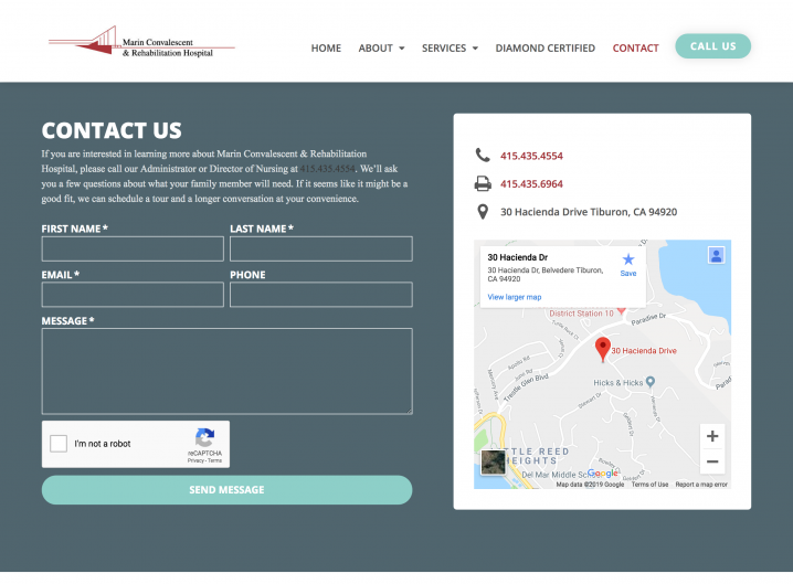 Marin Convalescent & Rehabilitation Hospital contact page