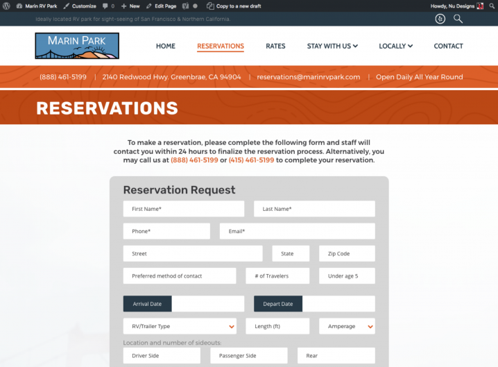 Marin Park Reservation form