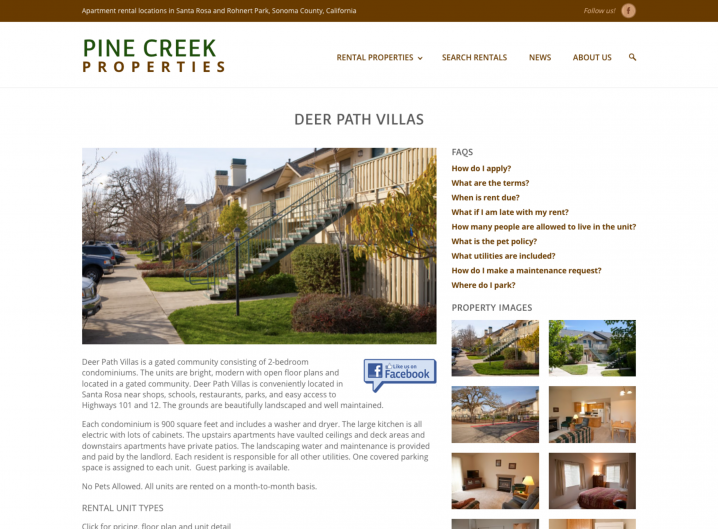 Pine Creek Rentals Apartment page
