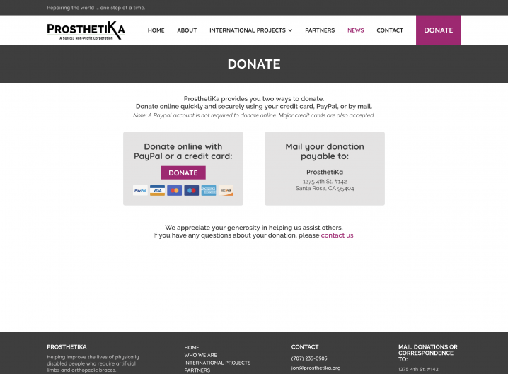 Prosthetika Donate page