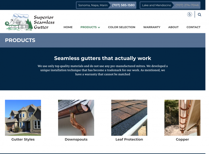 Superior Seamless website: Product overview