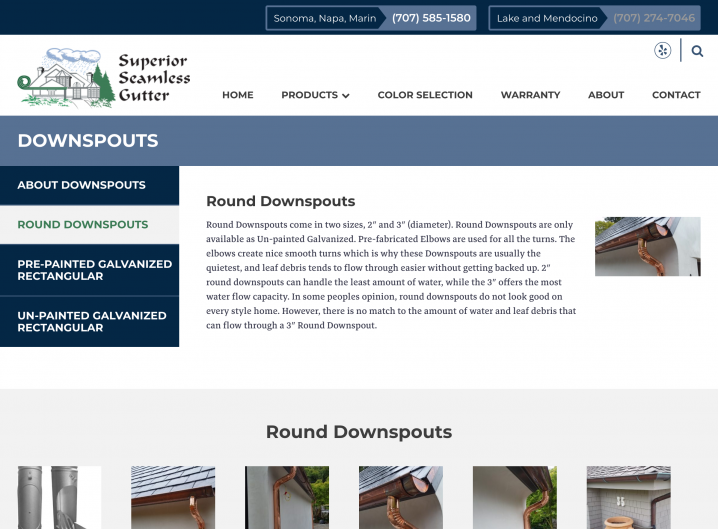Superior Seamless website: Product detail