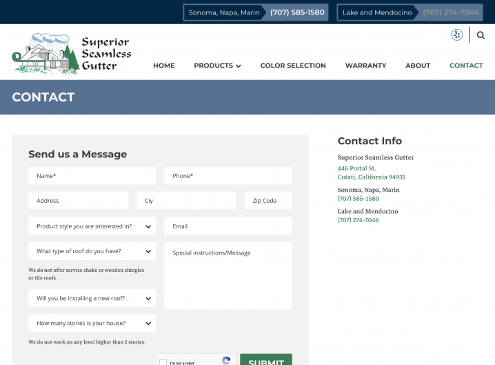 Superior Seamless website: Contact