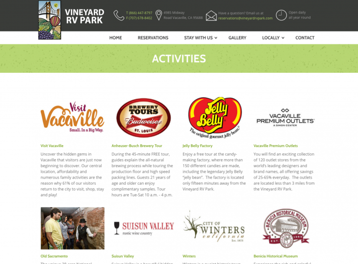 Vineyard RV Park Activities page
