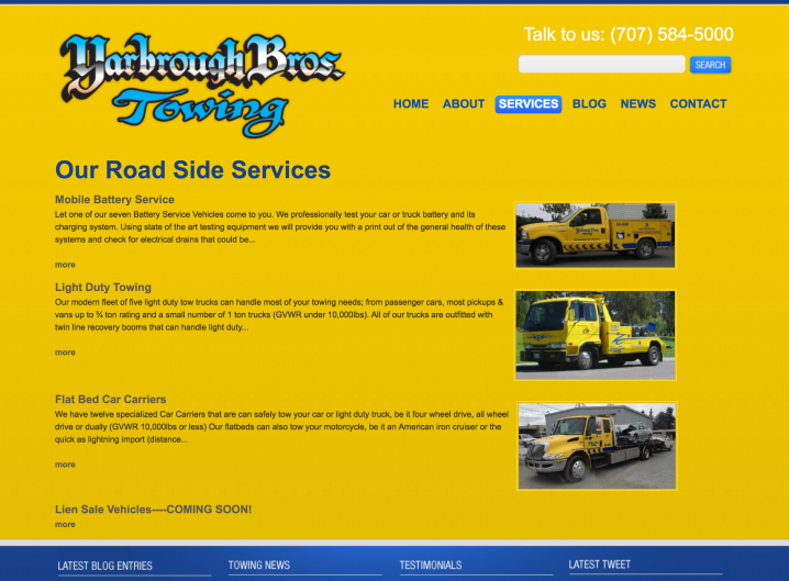 Yarbrough Tow services page