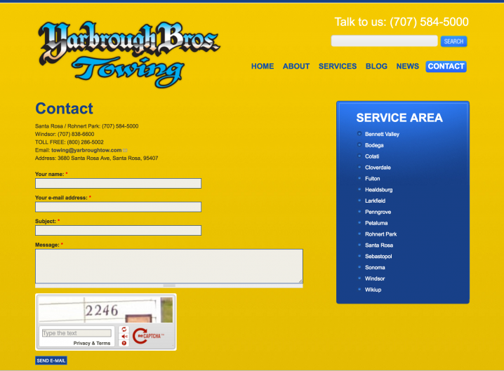 Yarbrough Tow contact page